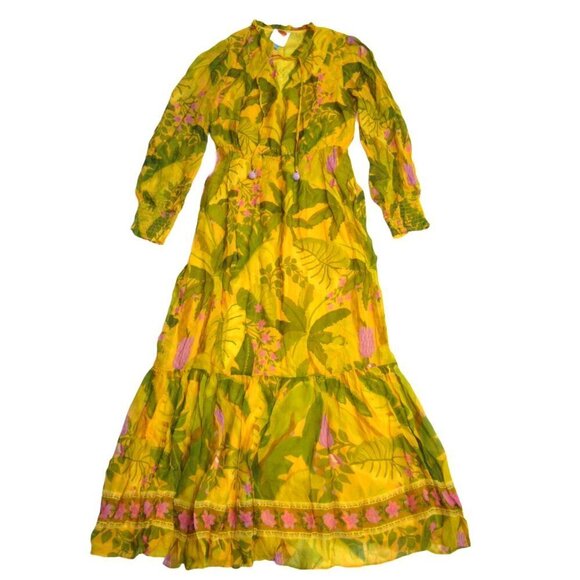 NWT Anthropologie x FARM Rio Printed Maxi in Yellow Floral Chiffon Dress S $230 - Picture 2 of 8